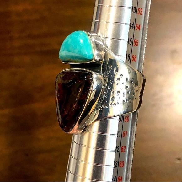 JAY KING Desert Rose Trading Company Turquoise Amber Sterling Silver Ring 8-3/4 - Picture 6 of 16